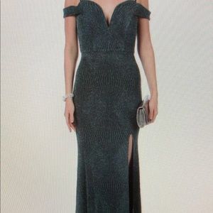 Deep V-Neck Off the Shoulder Glitter Prom Dress